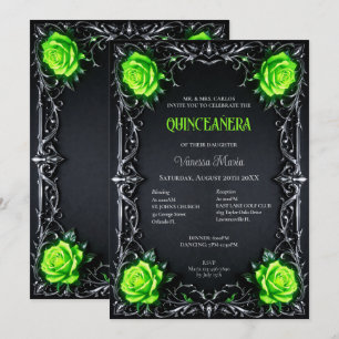 Invitación floral gótica verde de Halloween Quince