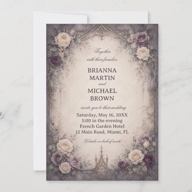Invitación Floral Gótico Romántico (Anverso)