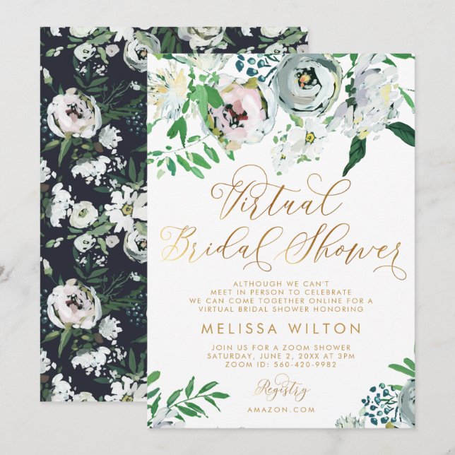 Invitación Floral Gouache Boho Flor Ducha virtual de novias (Anverso / Reverso)