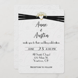 Invitación Floral Grabado en relieve blanco boda con cinta ca