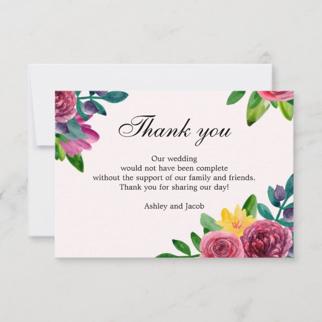 Invitación Floral gracias. Boda de flores acuarelas (Anverso)