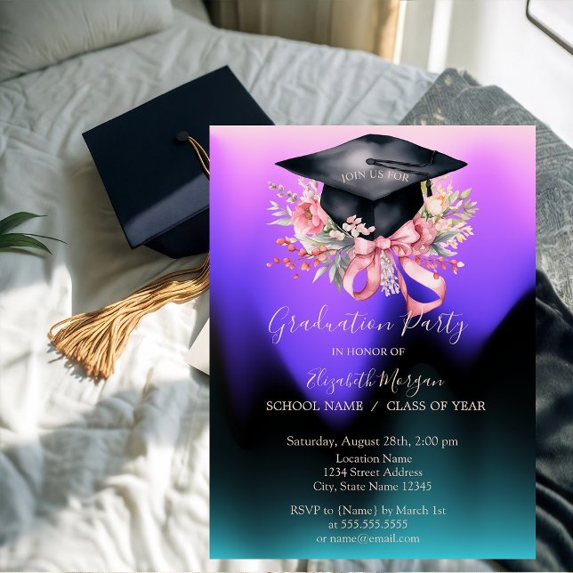 Invitación Floral Graduation Cap,Bow Ombre Graduation  (Subido por el creador)