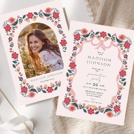 Invitación Floral Graduation Party Invitation Elegant Frame