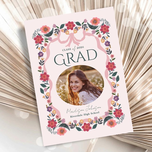 Invitación Floral Graduation Photo Elegant Grad (Floral Graduation Photo Elegant Grad Invitation)