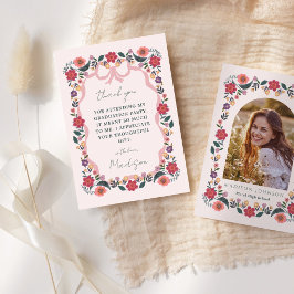Invitación Floral Graduation Ribbon Fram Thank You Photo Card