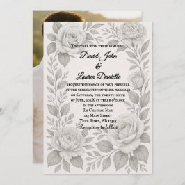 Invitación Floral Graphite Photo Wedding Invitation