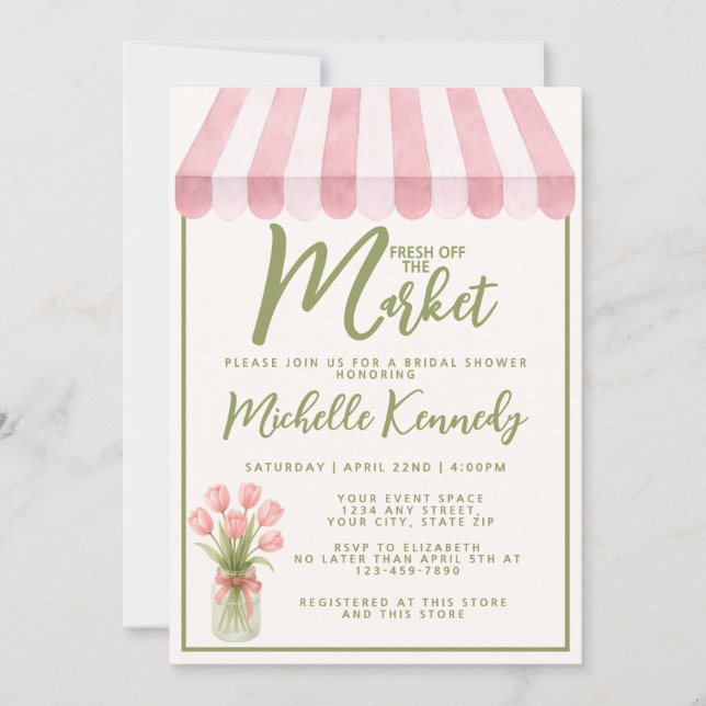 Invitación Floral Green Fresh Off The Market Bridal Shower  (Anverso)