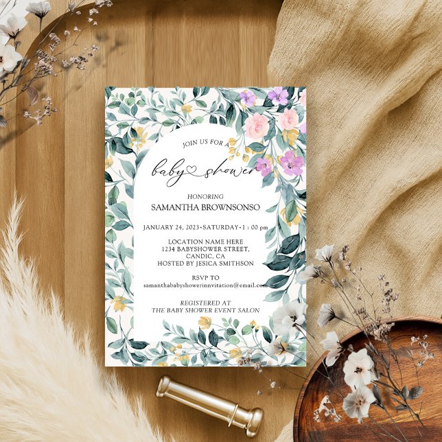 Invitación Floral Greenary Budget Baby Shower (Subido por el creador)