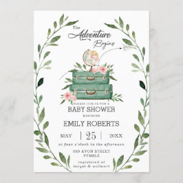Invitación Floral Greenery Adventure Baby Shower Travel