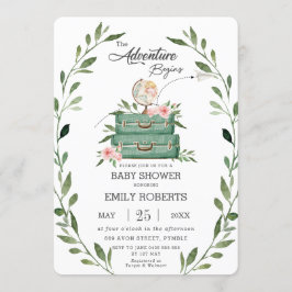 Invitación Floral Greenery Adventure Baby Shower Travel