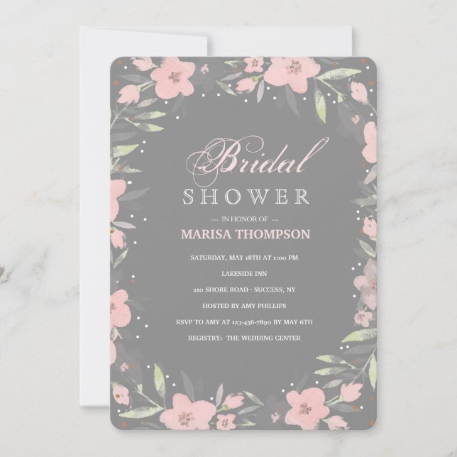 Invitación floral gris (Anverso)