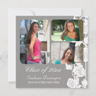 invitación floral gris 3 de la fiesta de graduació