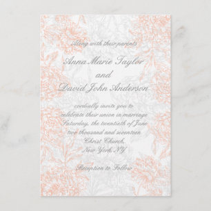 Invitación floral gris anaranjada de la boda del