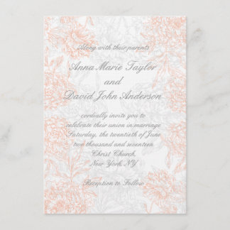 Invitación floral gris anaranjada de la boda del