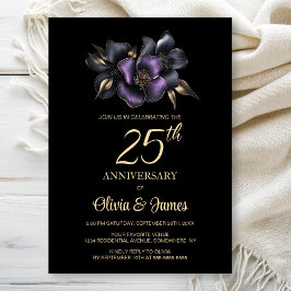 Invitación Floral gris morado negro 25 años