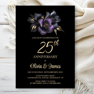 Invitación Floral gris morado negro 25 años