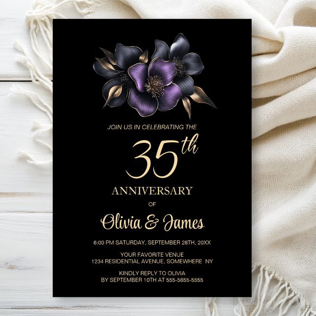 Invitación Floral gris morado negro 35 años (Subido por el creador)
