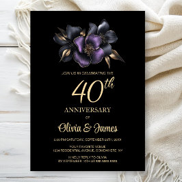 Invitación Floral gris morado negro 40° aniversario