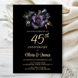 Invitación Floral gris morado negro 45º aniversario