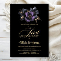 Floral gris morado negro primer aniversario Boda