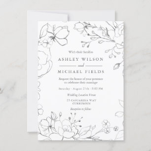 Invitación Floral gris plateado Moderno matrimonio elegante