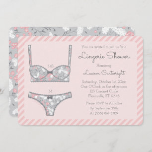 Invitación floral gris rosa con ducha de lencería