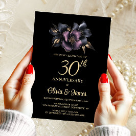 Invitación Floral gris rosa y denso 30° aniversario Boda