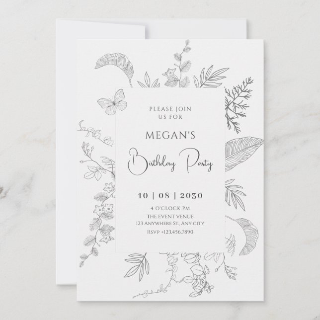 Invitación Floral gris vintage (Anverso)