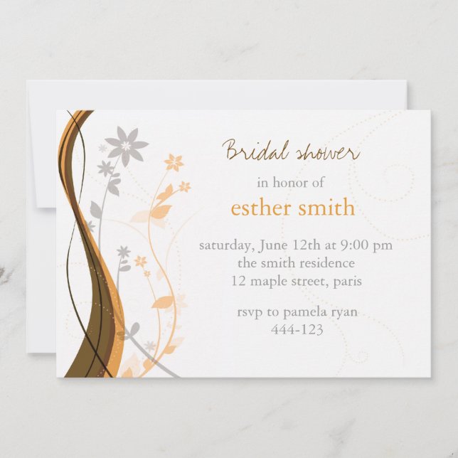 Invitación floral gris y ámbar (Anverso)