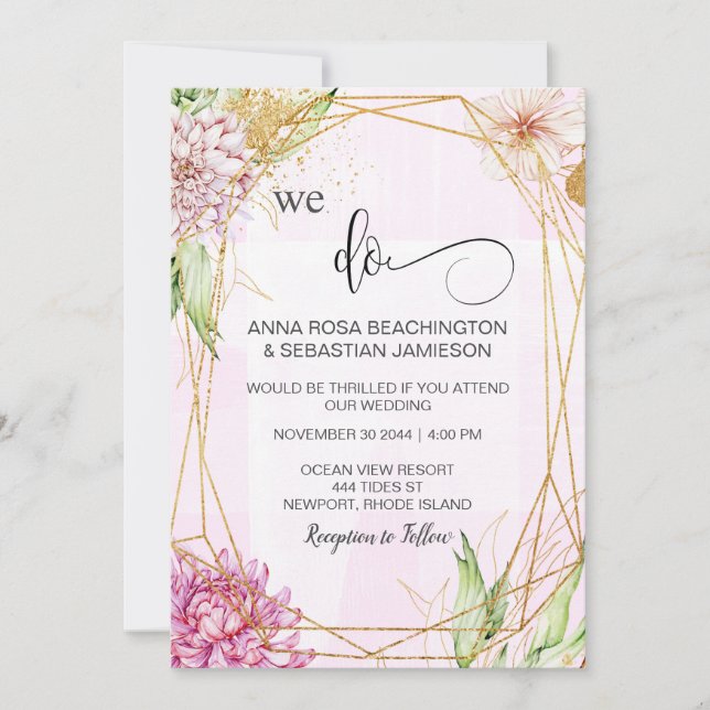 Invitación *~* Floral HACEMOS Boda RSVP AR15 QR geométrico (Anverso)
