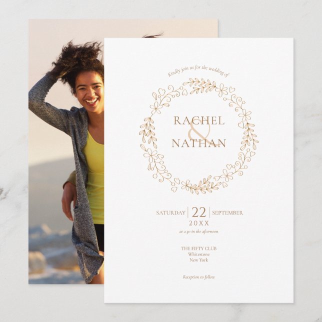 Invitación Floral Halo Laurel Garland Foto Boda (Anverso / Reverso)