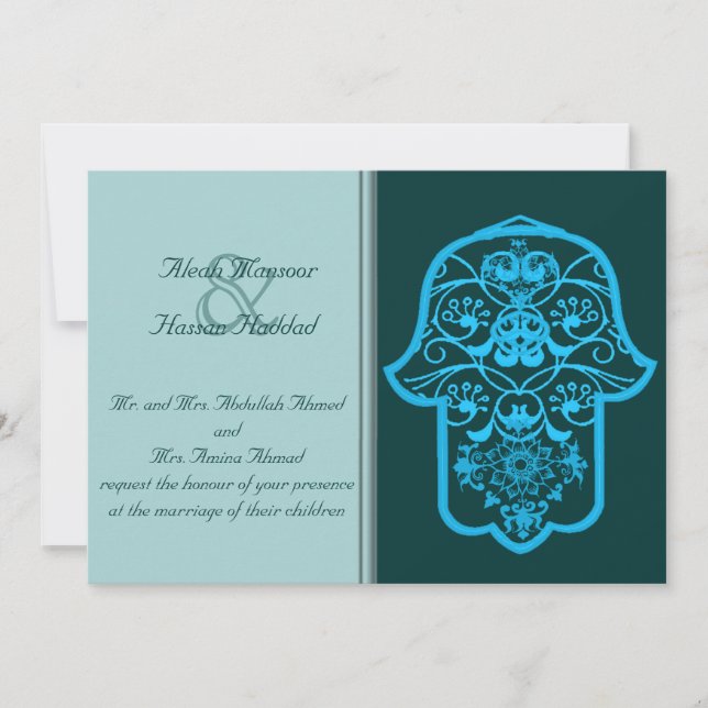 Invitación Floral Hamsa (Azul) (Boda) (Anverso)