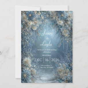 Invitación Floral Helada Blanca Azul Carámbano Boda de Invier