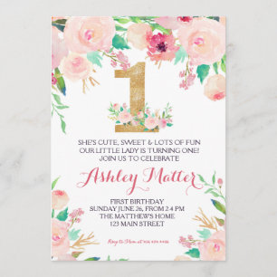 Invitación floral hermosa rosada del primer