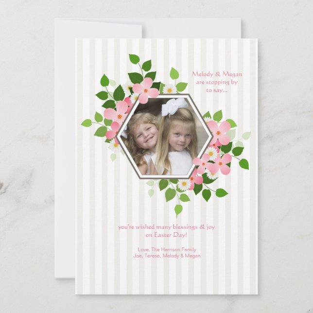 Invitación floral hexagonal con foto (Anverso)