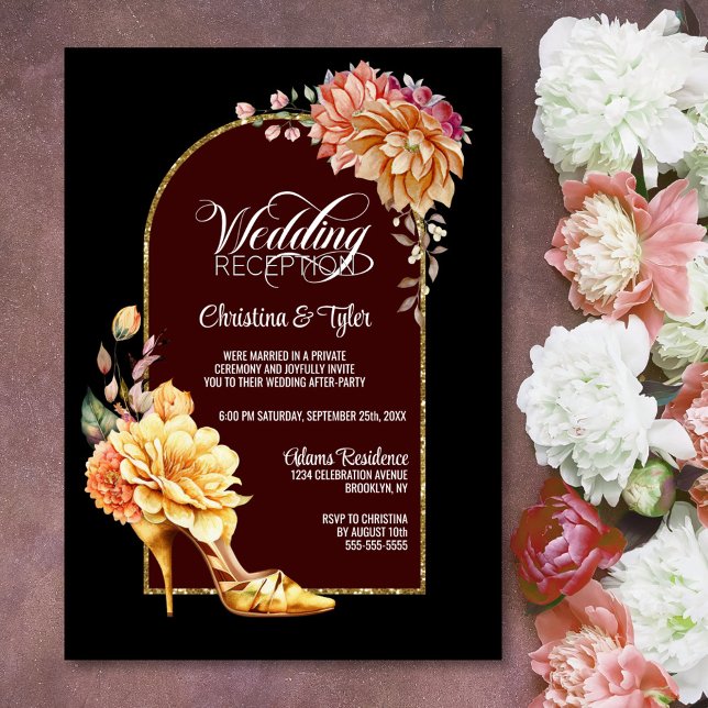 Invitación Floral High Heel Shoe Black Arch Wedding Recepción (Subido por el creador)