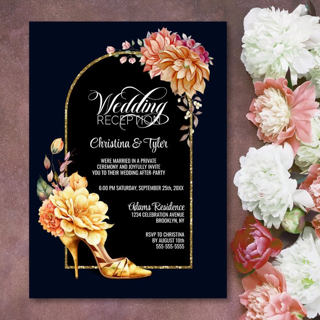 Invitación Floral High Heel Shoe Blue Arch Wedding Recepción (Subido por el creador)