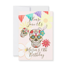 Invitación Floral Hippie de Cráneo de Azúcar Suave