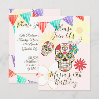 Invitación Floral Hippie de Cráneo de Azúcar Suave