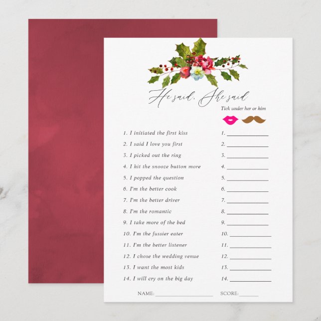 Invitación Floral Holly Navidades juego de ducha de novia (Anverso / Reverso)