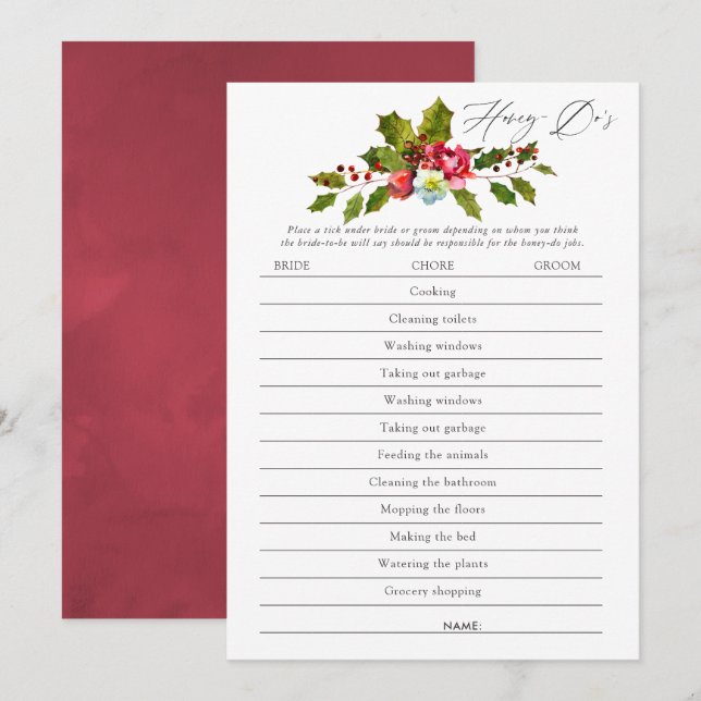 Invitación Floral Holly Navidades juego de ducha de novia (Anverso / Reverso)