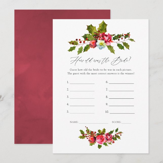Invitación Floral Holly Navidades juego de ducha de novia (Anverso / Reverso)