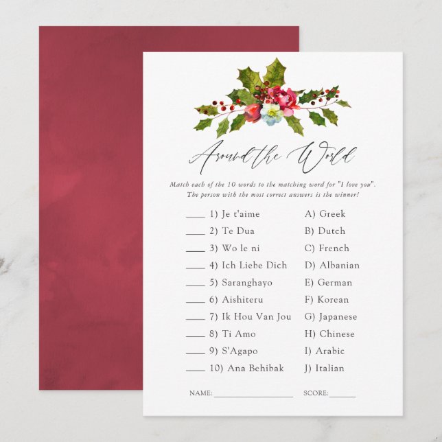 Invitación Floral Holly Navidades juego de ducha de novia (Anverso / Reverso)