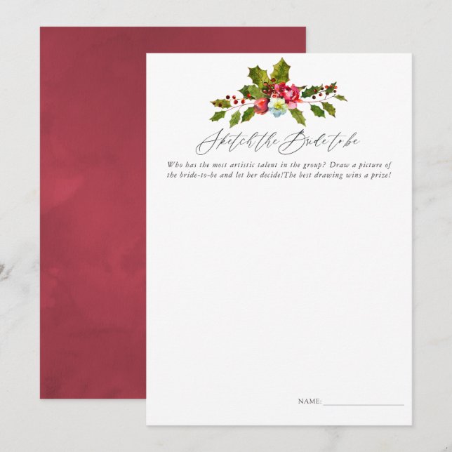 Invitación Floral Holly Navidades juego de ducha de novia (Anverso / Reverso)
