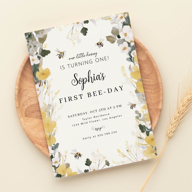 Invitación Floral Honey Bee primer cumpleaños (Subido por el creador)