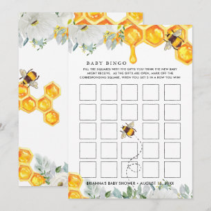 Invitación Floral Honeycomb   Bee Baby Shower Bingo Card
