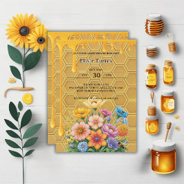 Invitación Floral Honeycomb Honeybee Honey Drip Baby Shower