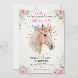 Invitación Floral Horse Kids Birthday Invite Template
