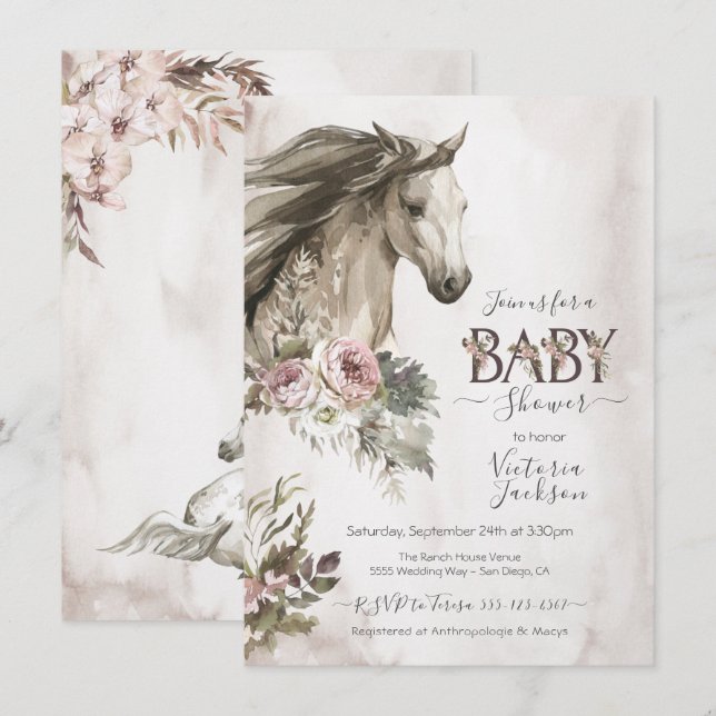 Invitación Floral Horse Ranch Baby Shower (Anverso / Reverso)