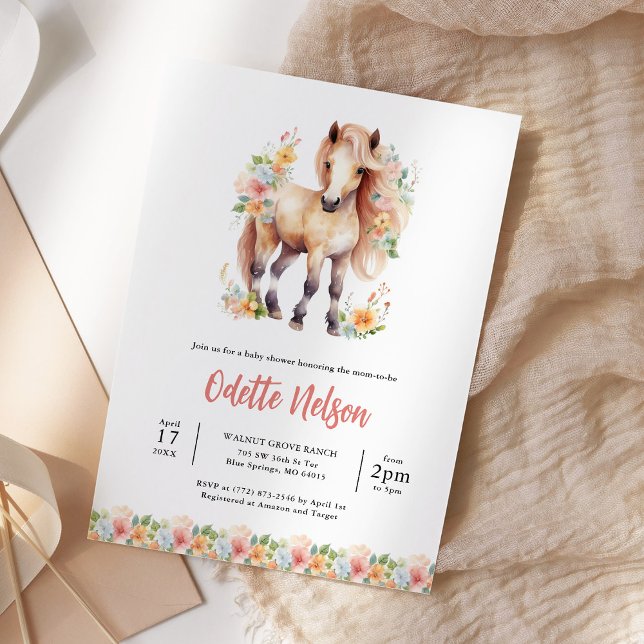 Invitación Floral Horse Watercolor Baby Shower (Subido por el creador)
